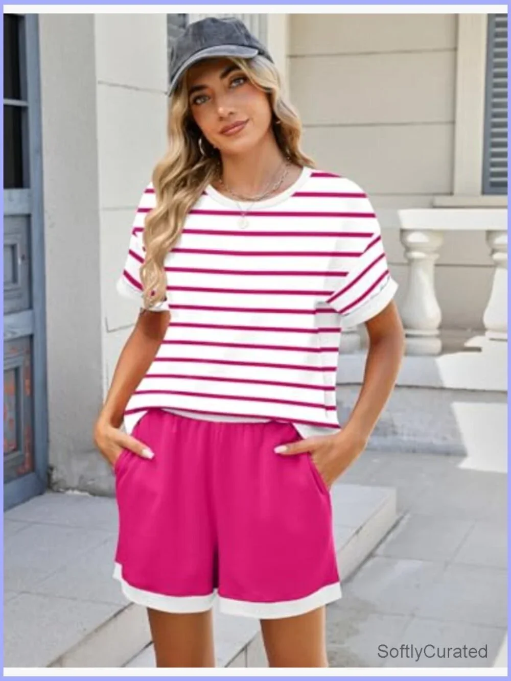 Womens 2 Piece Lounge Set Short Sleeve Matching Sets Soft Shorts with Pockets